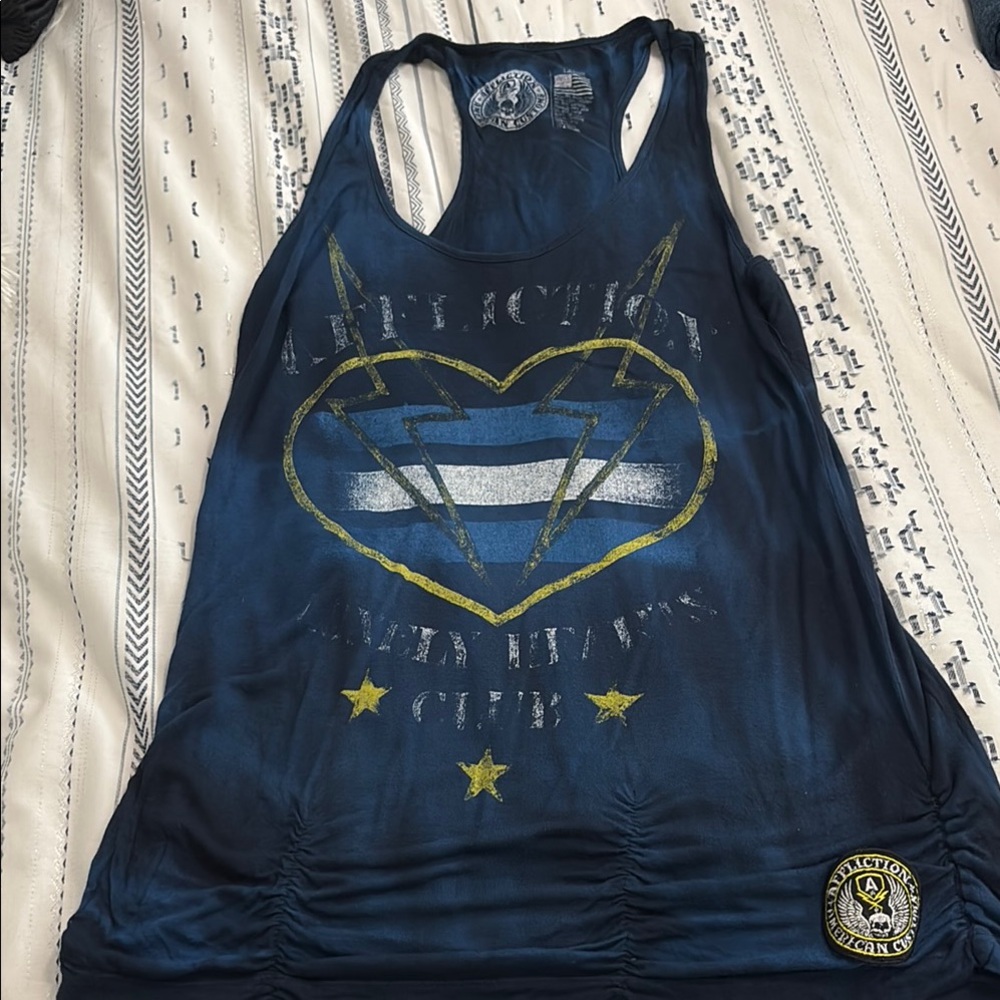 Affliction Blue Graphic Tank Top Relaxed Fit